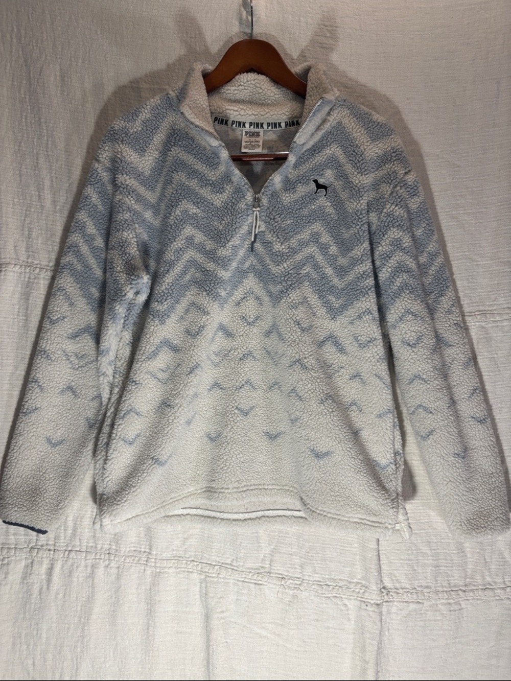 PINK Victoria's Secret Light Blue & White Chevron Sherpa Half-Zip